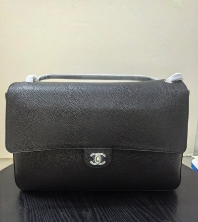 26S Maxi Flap口蓋包大號黑銀